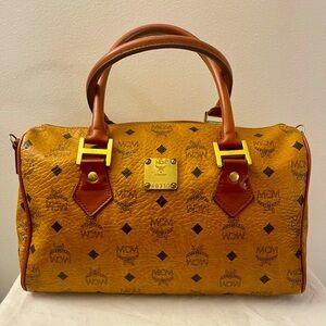 MCM Germany Cognac Visetos Boston Bag